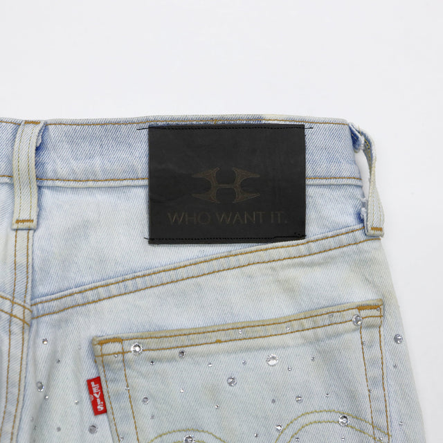HELIX × WHO WANT IT. CRYSTAL BAGGY JORTS WHITE