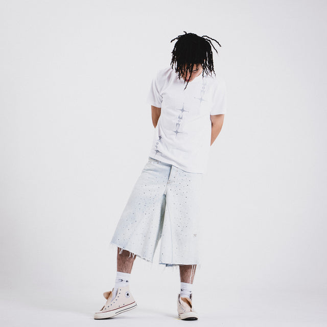 HELIX × WHO WANT IT. CRYSTAL BAGGY JORTS WHITE