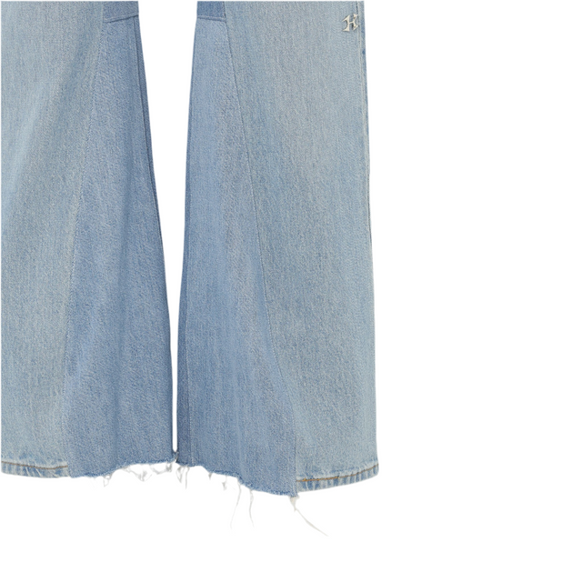 HELIX × WHO WANT IT. LOGO CHARM FLARE DENIM PANTS BLUE