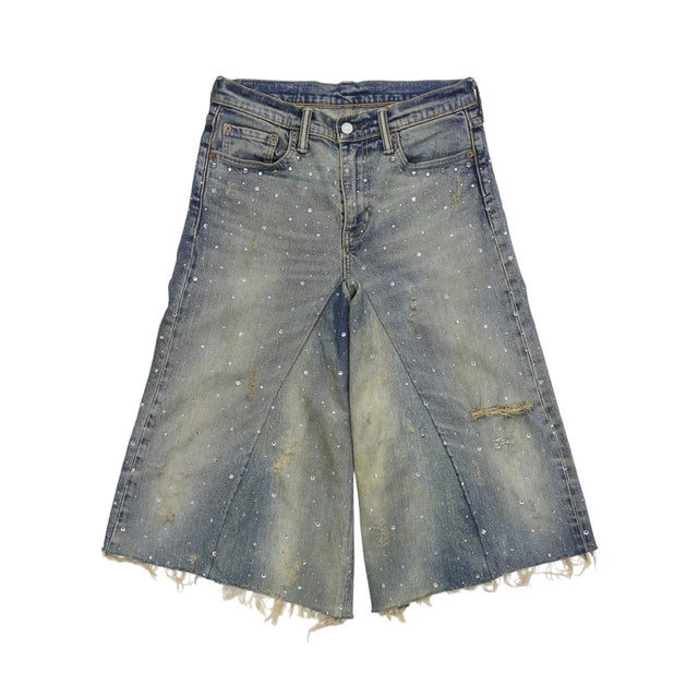 HELIX × WHO WANT IT.  CRYSTAL BAGGY JORTS BLUE